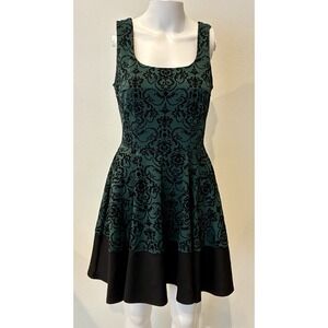 Vintage Mystic Fit Flare Dress M‎ Green Velvet Burnout Fairy 90s Y2K Whimsigoth